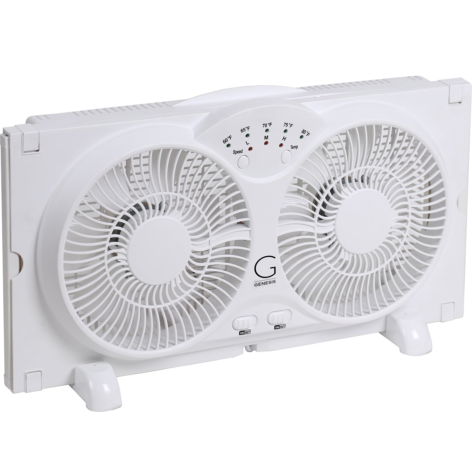 Genesis Twin Fan High Velocity Reversible AirFlow Fan, LED Indicator Lights Adjustable Thermostat & Max Cool Technology, ETL Certified, White (A1WINDOWFAN) Genesis