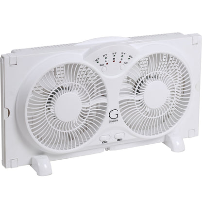 Genesis Twin Fan High Velocity Reversible AirFlow Fan, LED Indicator Lights Adjustable Thermostat & Max Cool Technology, ETL Certified, White (A1WINDOWFAN) Genesis