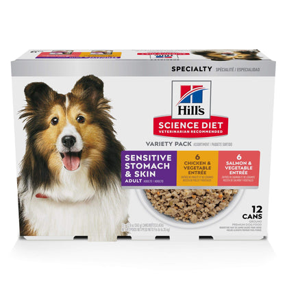 Hill's Science Diet Adult Sensitive Stomach & Skin Canned Dog Food Variety Pack, Chicken, Salmon, 12.8 oz, 12 Pack 🍁 All In One Marketplace Canada