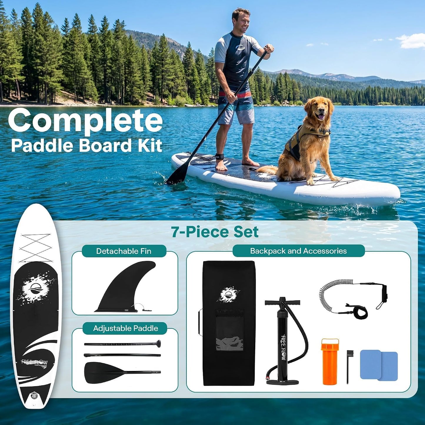SereneLife 10'/10'6" Inflatable Stand Up Paddle Board with SUP Accessories, Inflatable SUP with Anti-Slip EVA Deck Pad, Wide Design Paddle Board for Adults and Youth 🍁 All In One Marketplace Canada