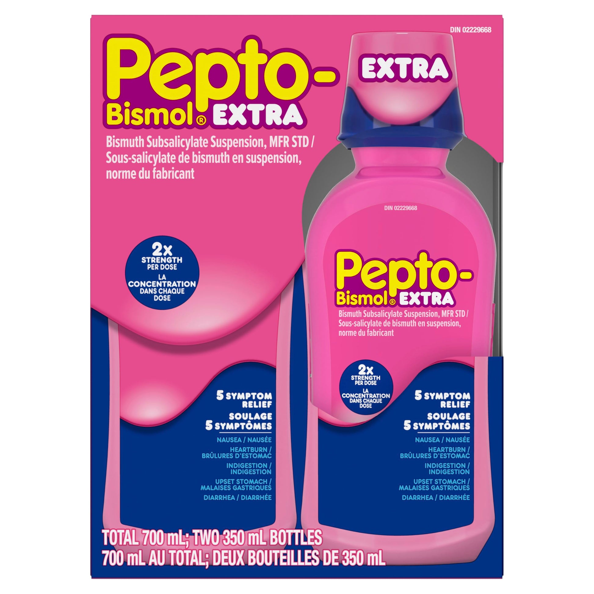 Pepto Bismol Extra Strength Liquid, Upset Stomach Relief, Diarrhea Relief, Heartburn, Nausea, Indigestion, Upset Stomach, Original Flavour, Pack of 2, 350mL each - Available at All In One Marketplace Canada