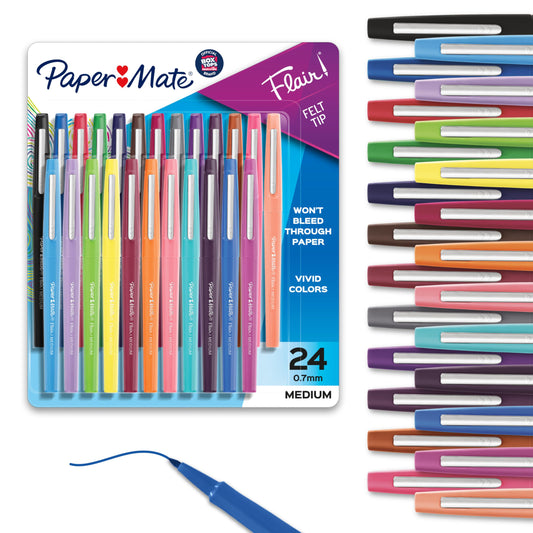 Paper Mate Flair Felt Tip Pens, Medium Point (0.7 mm), Assorted Colours, 24 Count - Available at All In One Marketplace Canada