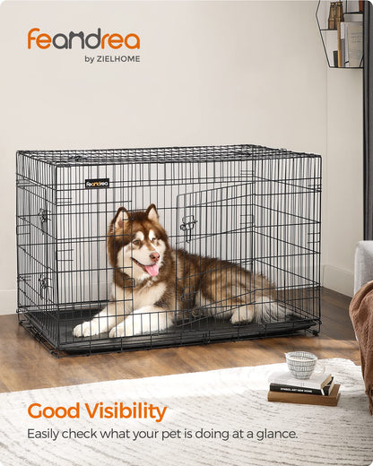Feandrea Dog Crate, 48-Inch Foldable Dog Kennel with 2 Doors, Removable Tray, XXL, Black UPPD48H Feandrea