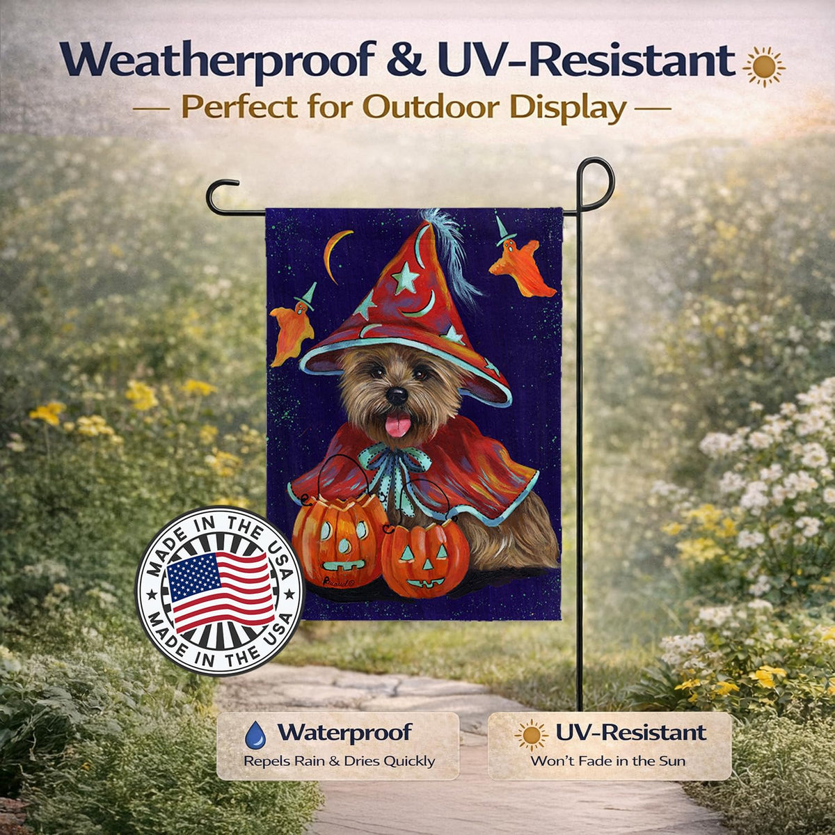 Drapeau de jardin extérieur Caroline's Treasures PPP3061GF Cairn Terrier sorcière d'Halloween, multicolore