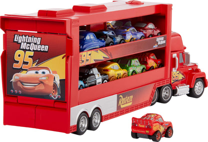 Mattel Disney and Pixar Cars Toy Transporter, Large-Scale Truck, Mack Hauler Holds 18 Miniatures & Includes 1 Metal Lightning McQueen, Play & Display
