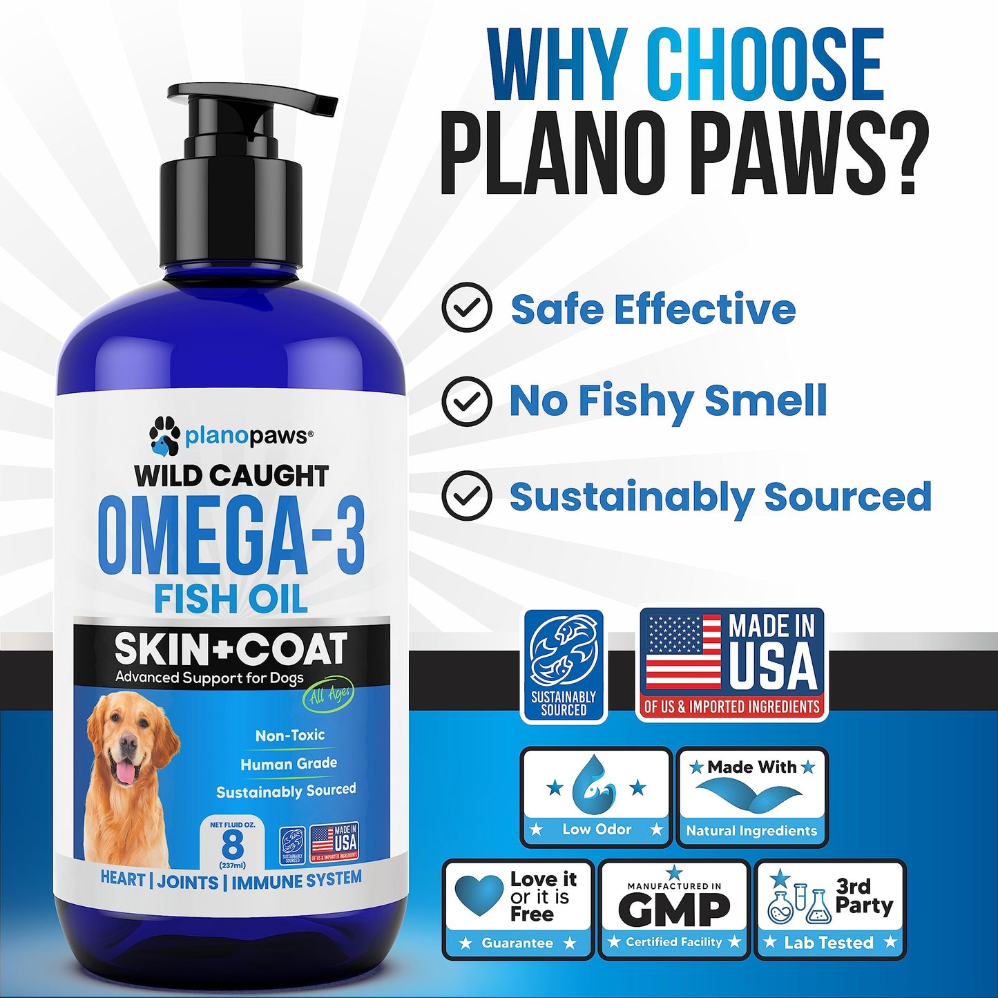 Omega 3 Fish Oil for Dogs – Liquid Fish Oil Supplement – Supports Skin & Coat, Joint Function & Overall Wellness – Easy to Serve – for All Breeds & Ages