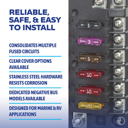 Blue Sea Systems ST Blade Fuse Block - 12 Circuits with Negative Bus & Cover Blue Sea Systems
