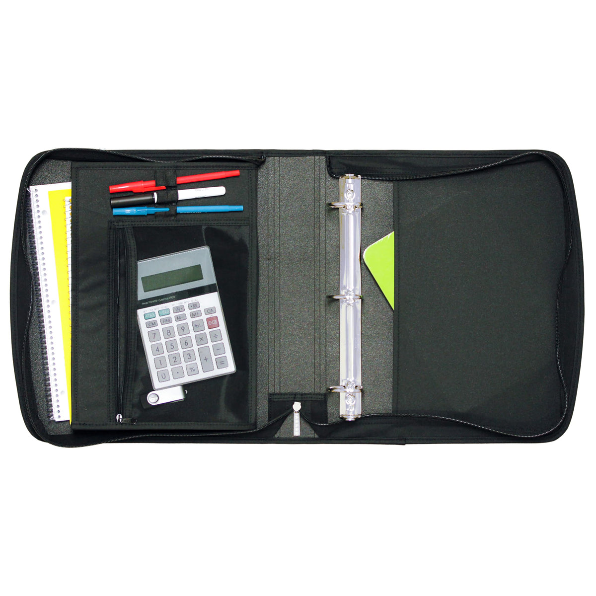 Five Star Zipper Binder, 2-Inch Capacity, 3 D-Rings, Exterior Zippered Pockets, Interior Mesh Pouch, Easy Grip Spine, Black Cover (66352)