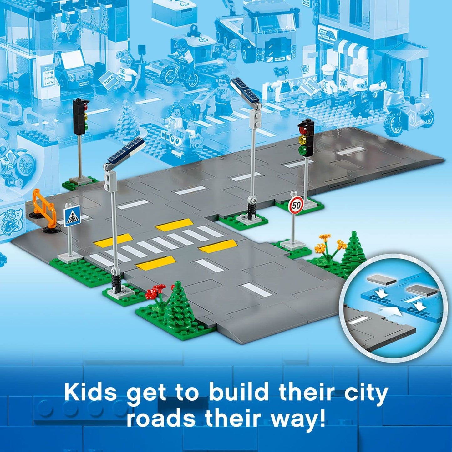 LEGO City Road Plates 60304 - Building Toy Set, Featuring Traffic Lights, Trees, Glow in The Dark Bricks, Combine with LEGO City Series Sets, Great Gift for Kids, Boys, and Girls Ages 5+ LEGO