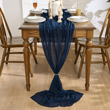 Artoid Mode Boho Cheesecloth Gauze Navy Blue Wedding Table Runner, 300 cm Seasonal Fabric Kitchen Dining Holiday Table Decor for Home Party Indoor 🍁 All In One Marketplace Canada