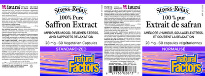 Natural Factors Stress-Relax Saffron Extract 28 mg, 60 DAY SUPPLY, 100% Pure, 60 Veg Caps, Improves Mood, Relieves Stress & Supports Relaxation, Proudly Canadian - Available at All In One Marketplace Canada