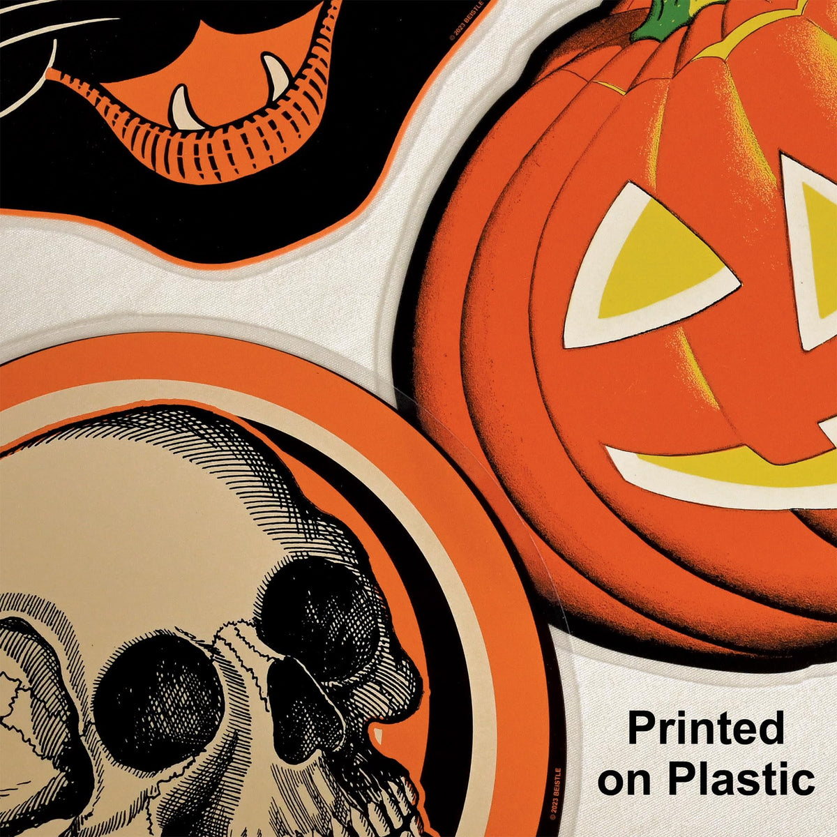 Lot de 6 décorations vintage en plastique pour Halloween Beistle, 25-30 cm, motifs citrouille, chat et tête de mort