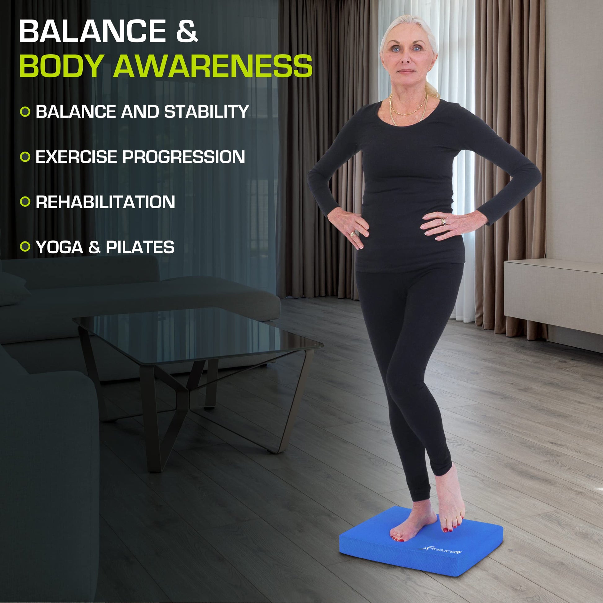 ProsourceFit Exercise Balance Pad – Non-Slip Cushioned Foam Mat & Knee Pad for Fitness and Stability Training, Yoga, Physical Therapy 15.5”x12.75” ProSource
