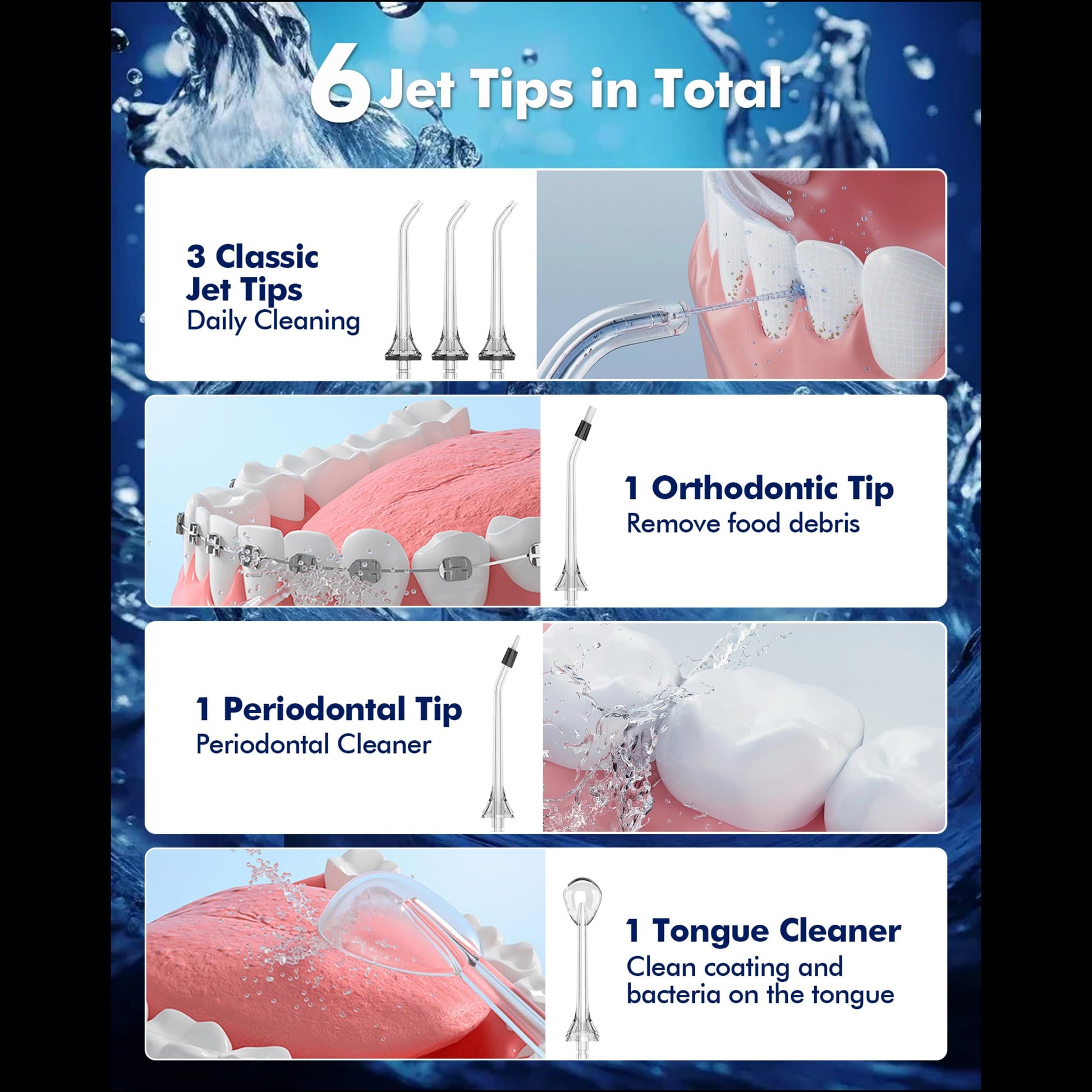 WAFLOO Water Flossers - Portable 300ML Larger Tank Waterflosser IPX7 Waterproof Floss for Home Travel, 5 Modes, 6 Flossing Tips - Available at All In One Marketplace Canada