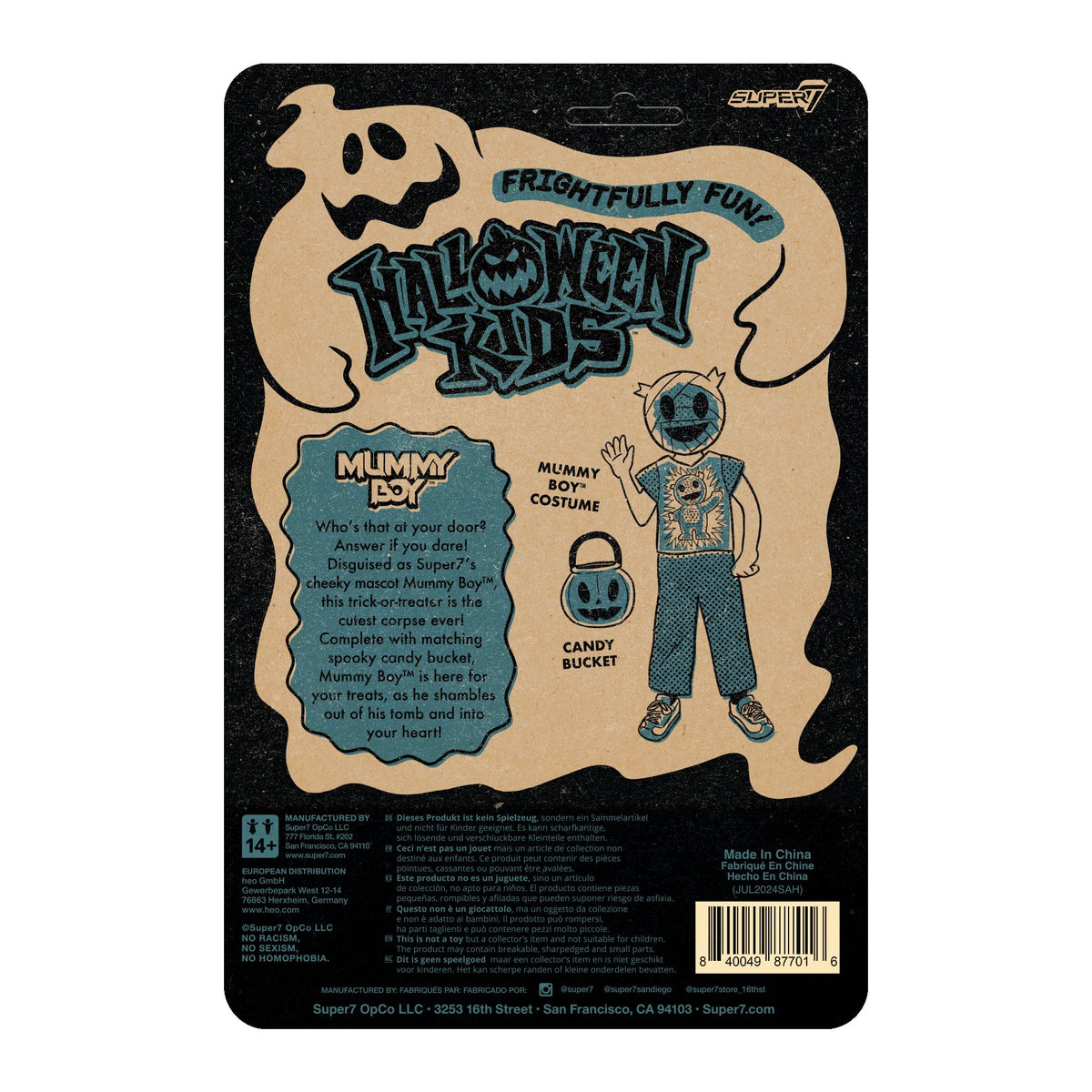 Figurine Super7 Halloween Kids Mummy Boy Reaction - Figurine articulée Mummy Boy de 9,5 cm avec accessoire, objets de collection pop culture et jouets rétro