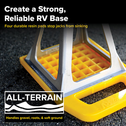 Camco RV Stabilizing Jack Pads, Helps Prevent Jacks from Sinking, 6.5 Inch x 6.5 Inch Pad - 4 Pack (44595), Yellow Camco