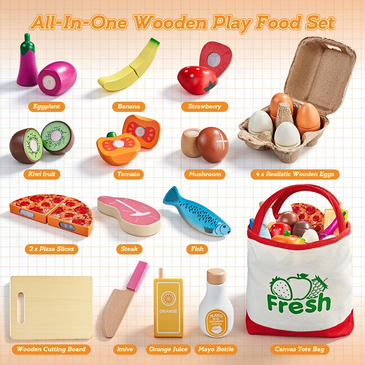LAUGIGLE Wooden Play Food, Montessori Toy Food with Pizza Toy, Easter Eggs 🍁 All In One Marketplace Canada
