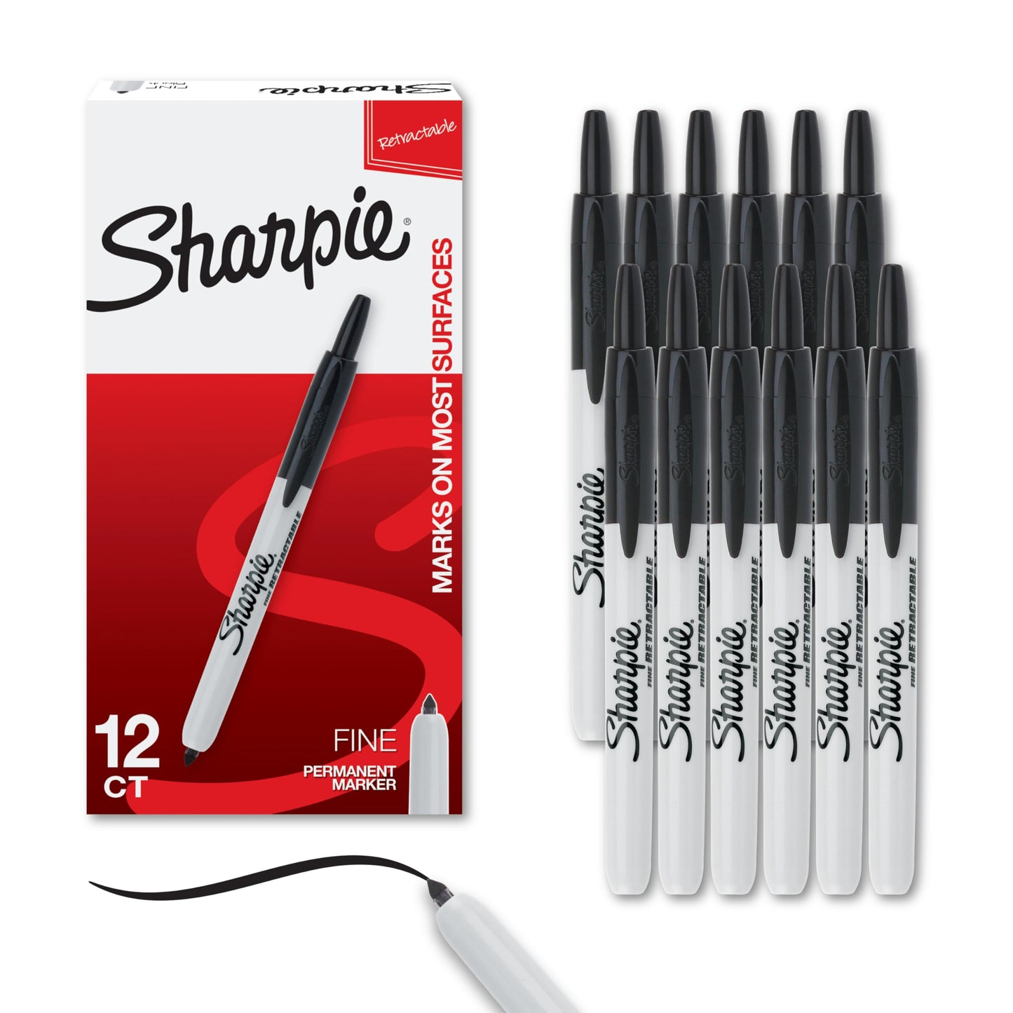Sharpie Retractable Permanent Markers, Fine Point, Black, 12 Count Sharpie