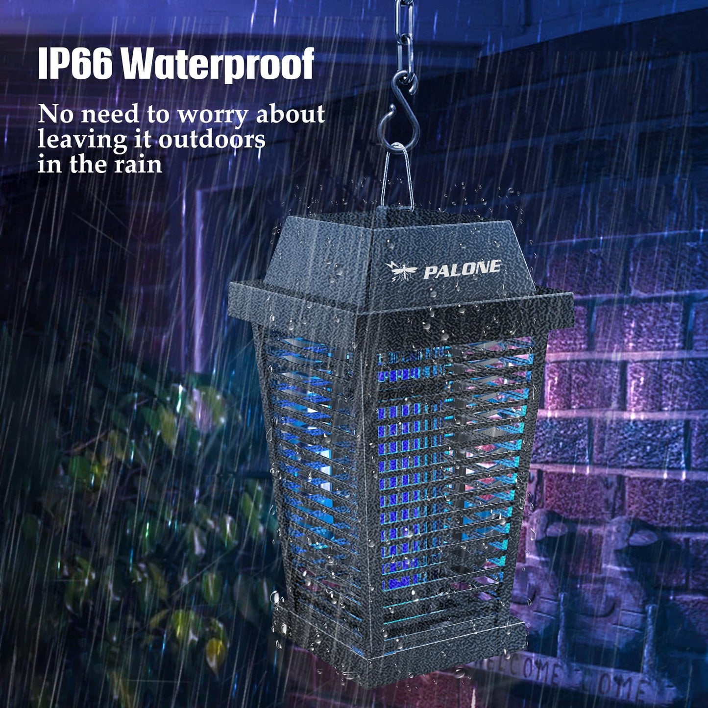 PALONE Bug Zapper with 4500V, USB-C and Solar Panel Dual Charging, Waterproof Bug Zapper with 7.5W Solar Charging Panel, Suitable for Camping Outdoor
