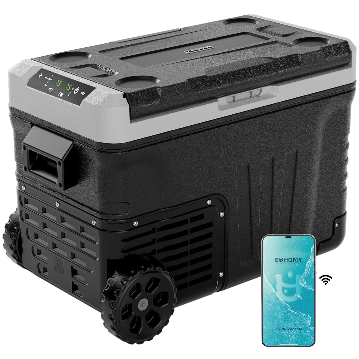 EUHOMY 12 Volt Refrigerator, 37QT(35L) Electric Cooler, Portable Freezer 12V/24V DC 110-240V AC, 12V Fridge -4℉~68℉, 12V Cooler with Wheels & 2 Baskets for Travel, Truck, Boat, Camping