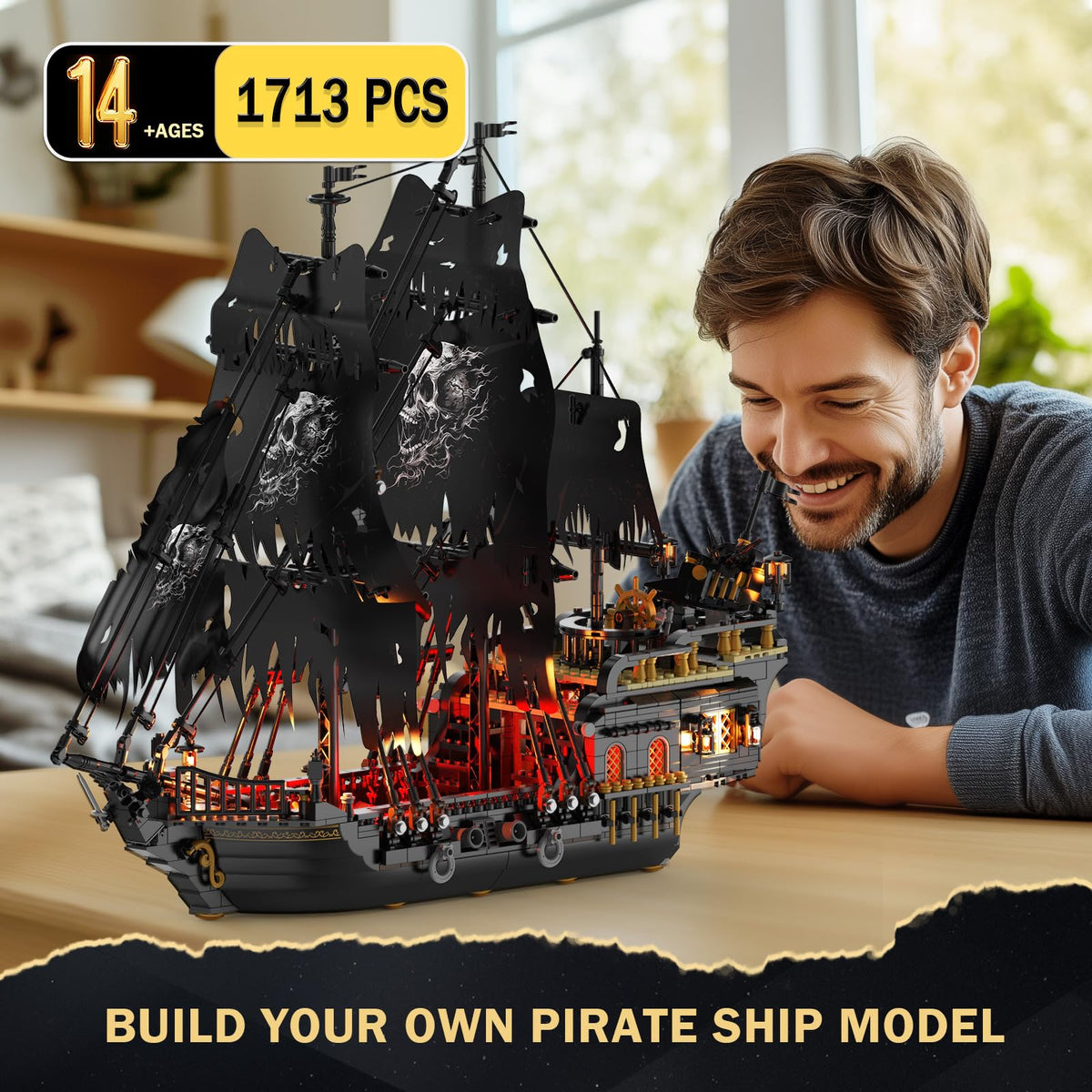 JMBricklayer Black Pirate Ship Model Building Set with Lights for Adults 🍁 All In One Marketplace Canada
