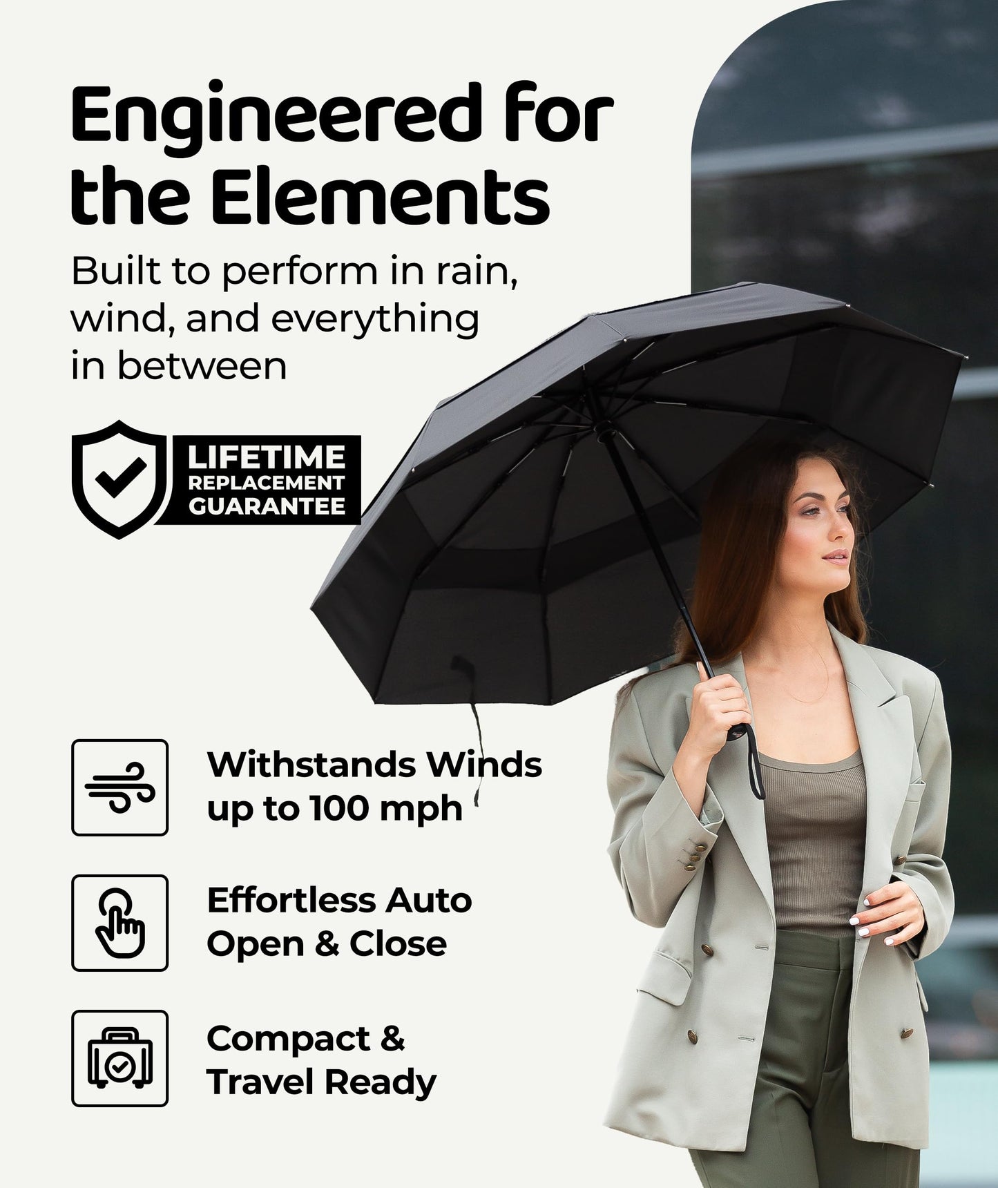 Repel Windproof Travel Umbrella - Compact & Withstands Winds up to 100MPH, Strongest Premium Auto Folding Umbrella for Rain and Sun - Durable, Light & Portable for Women & Men, Fits Backpack & Cars - Available at All In One Marketplace Canada