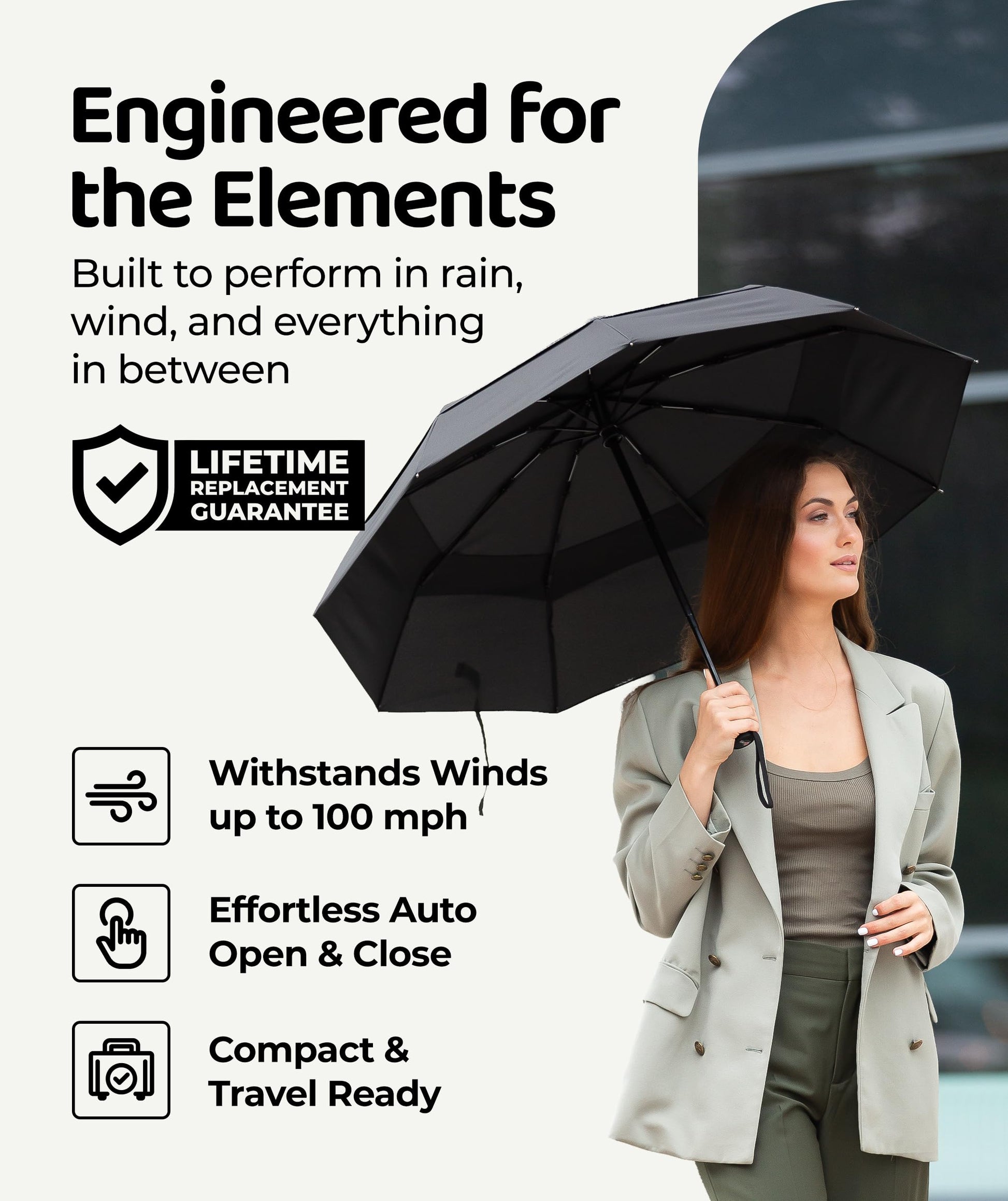 Repel Windproof Travel Umbrella - Compact & Withstands Winds up to 100MPH, Strongest Premium Auto Folding Umbrella for Rain and Sun - Durable, Light & Portable for Women & Men, Fits Backpack & Cars - Available at All In One Marketplace Canada