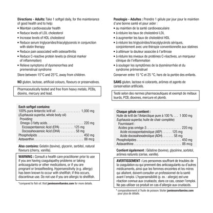 Jamieson Omega Complete Pure Krill Oil, 1000 mg, 30 Softgels, No Fishy Aftertaste, Supports Heart Health, High Potency, Provides Superior Absorption. With Antarctic Krill Oil, Proudly Canadian Jamieson