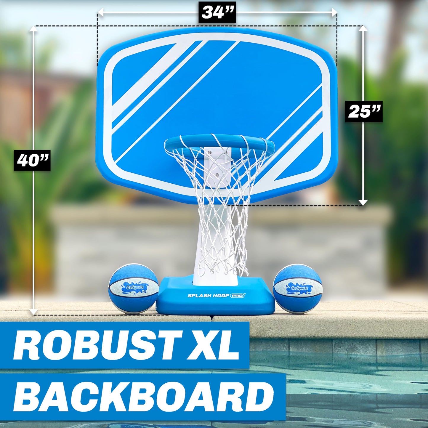 GoSports Splash Hoop PRO Swimming Pool Basketball Game - Includes Poolside Water Basketball Hoop, 2 Balls and Pump - Blue GoSports