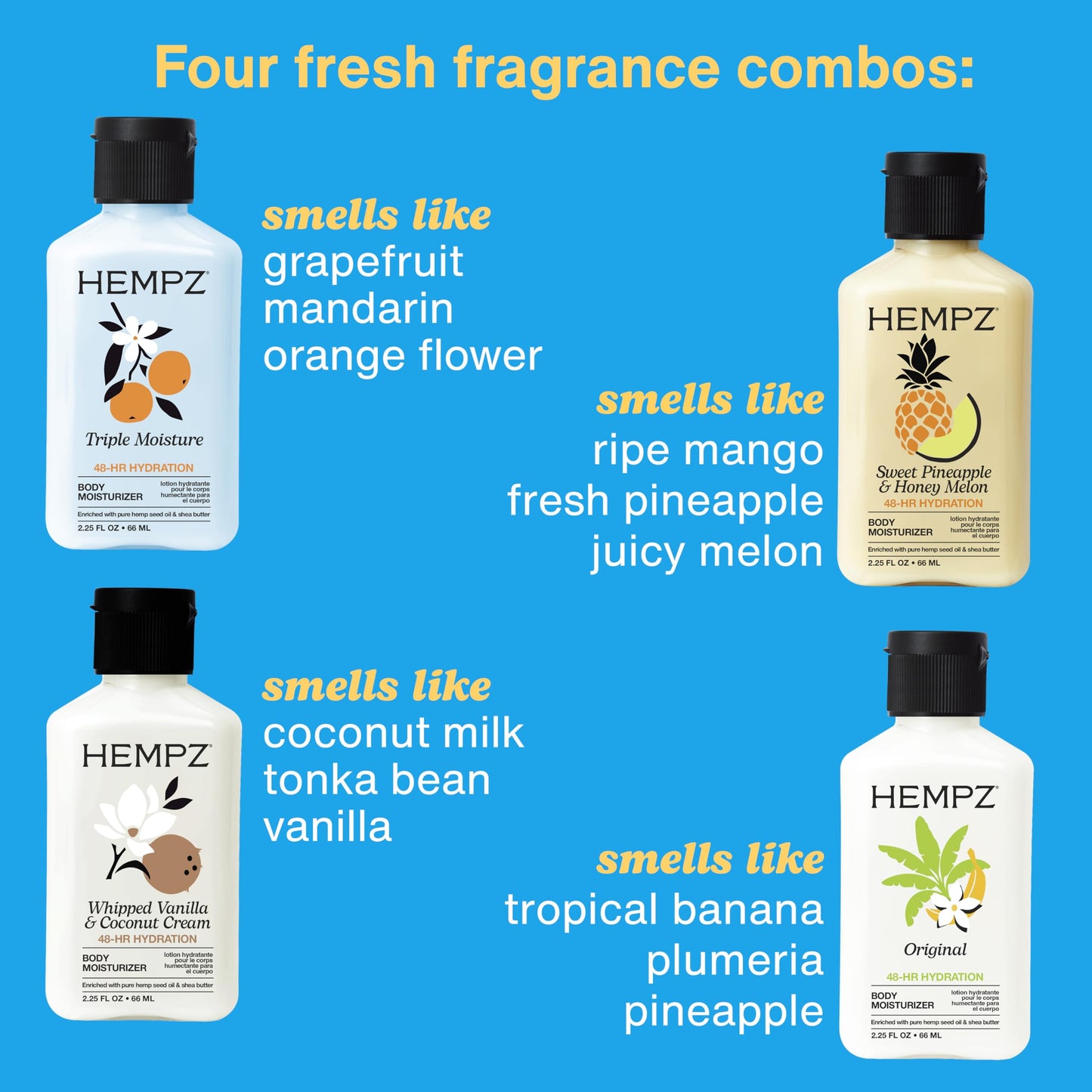 Hempz Mini Moisturizer Kit, Hydration Lotion Set, four piece pack, 2.25 oz - Available at All In One Marketplace Canada