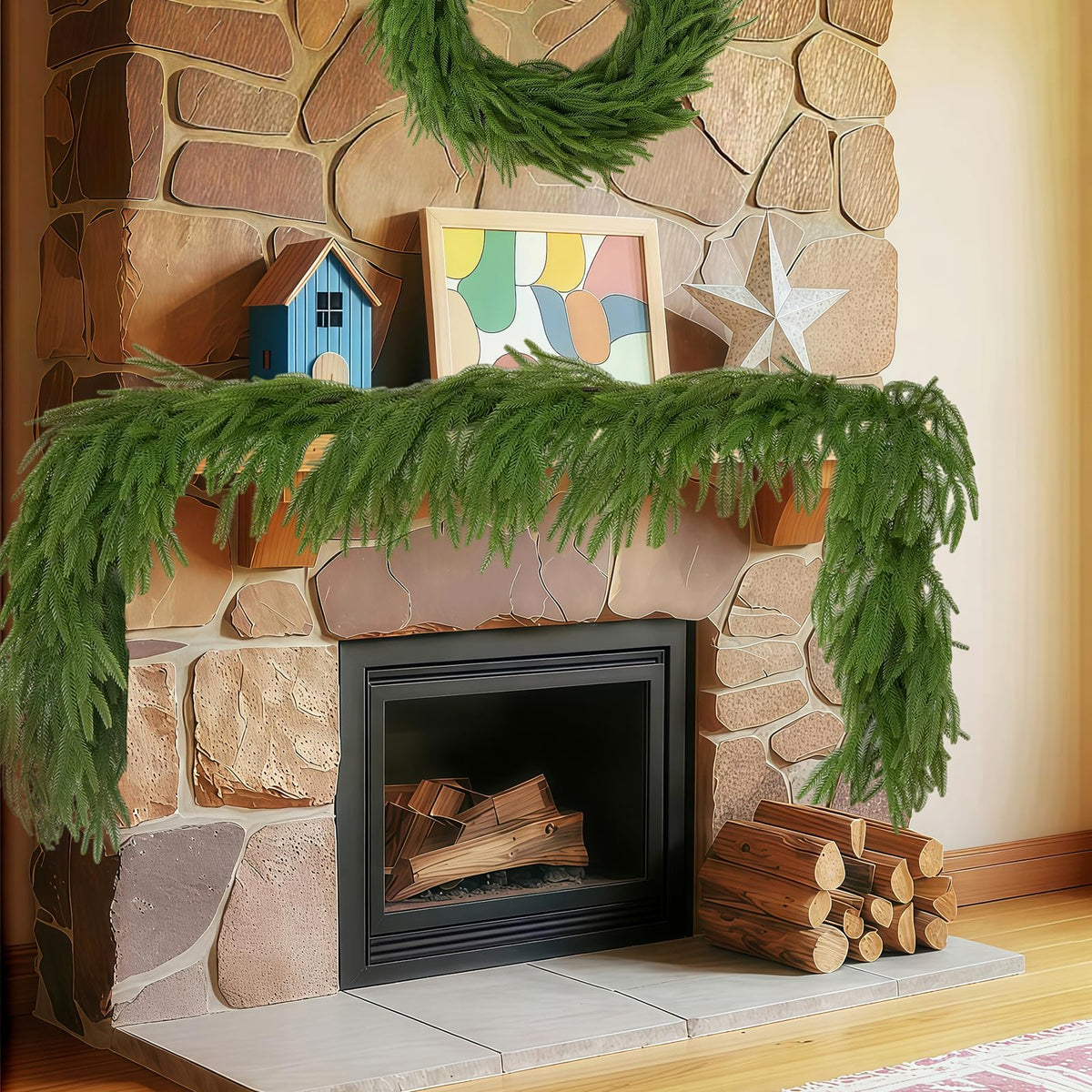 2 Pcs 6 FT Christmas Garland, Artificial Norfolk Pine Garland 🍁 All In One Marketplace Canada