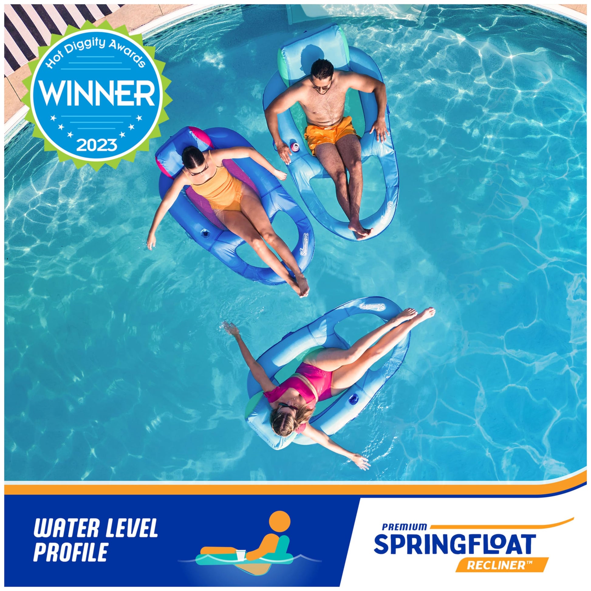 SwimWays Spring Float Premium Recliner Pool Lounger, Inflatable Pool Floats Adult with Fast Inflation for Ages 15 & Up, Sky Blue