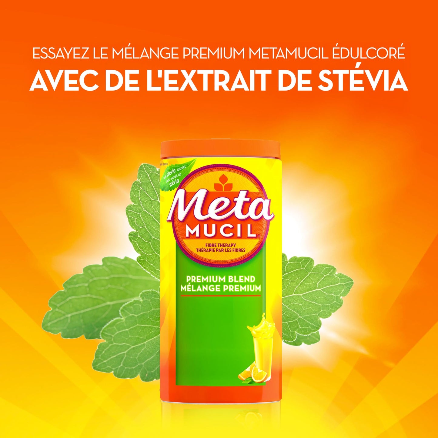 Metamucil, Premium Blend, Daily Psyllium Husk Powder Supplement, Sugar-Free with Stevia, 4-in-1 Fibre for Digestive Health, Orange Smooth Flavored Drink, 114 Servings - Available at All In One Marketplace Canada