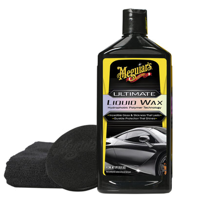 Meguiar's Ultimate Liquid Wax, Improved Liquid Car Wax Formula for Durable Protection that Shines, Premium Towel and Applicator Pad Car Accessories Included, 16 Oz Bottle