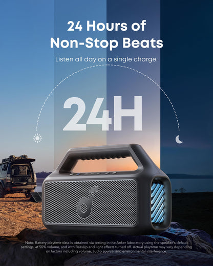 soundcore Boom 2 Outdoor Speaker, 80W, Subwoofer, BassUp 2.0, 24H Playtime, IPX7 Waterproof, Floatable, RGB Lights, USB-C, Custom EQ, Bluetooth 6.0, Portable, Camping, Beach, and Backyard-Black