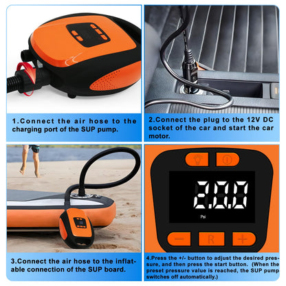 Paddle Board Pump, SUP Electric Air Pump, Portable 20 PSI Air Compressor, Auto-Off Inflation & Deflation Function with 12V DC Car Cigarette Lighter for Paddle Board,Inflatable Sups, Kayaks and Boats