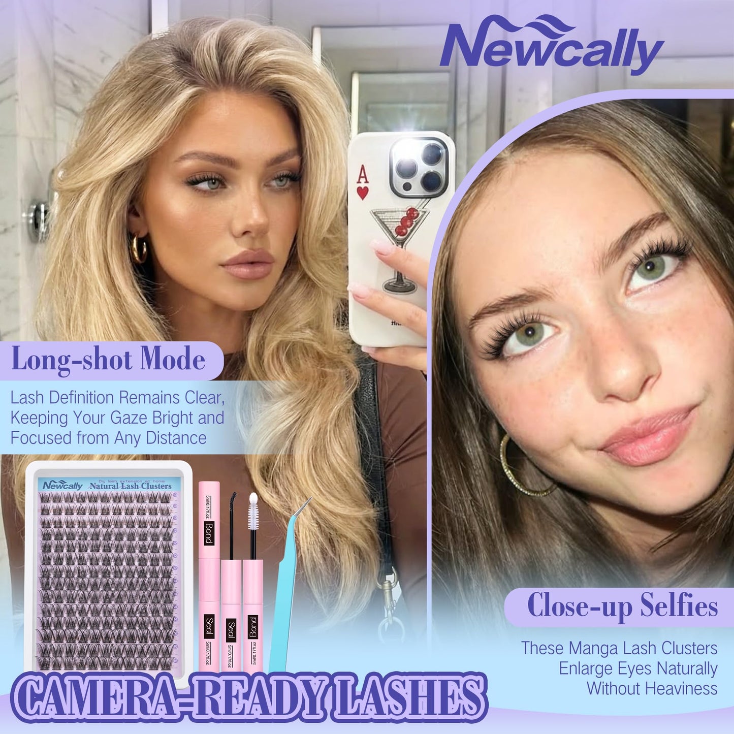 Lash Clusters Kit Wispy Natural Cluster Eyelash Extension Kit DIY Lash Extension Kit C Curl 10-16MM Eyelash Clusters Volume Individual Lashes Kit by Newcally - Available at All In One Marketplace Canada