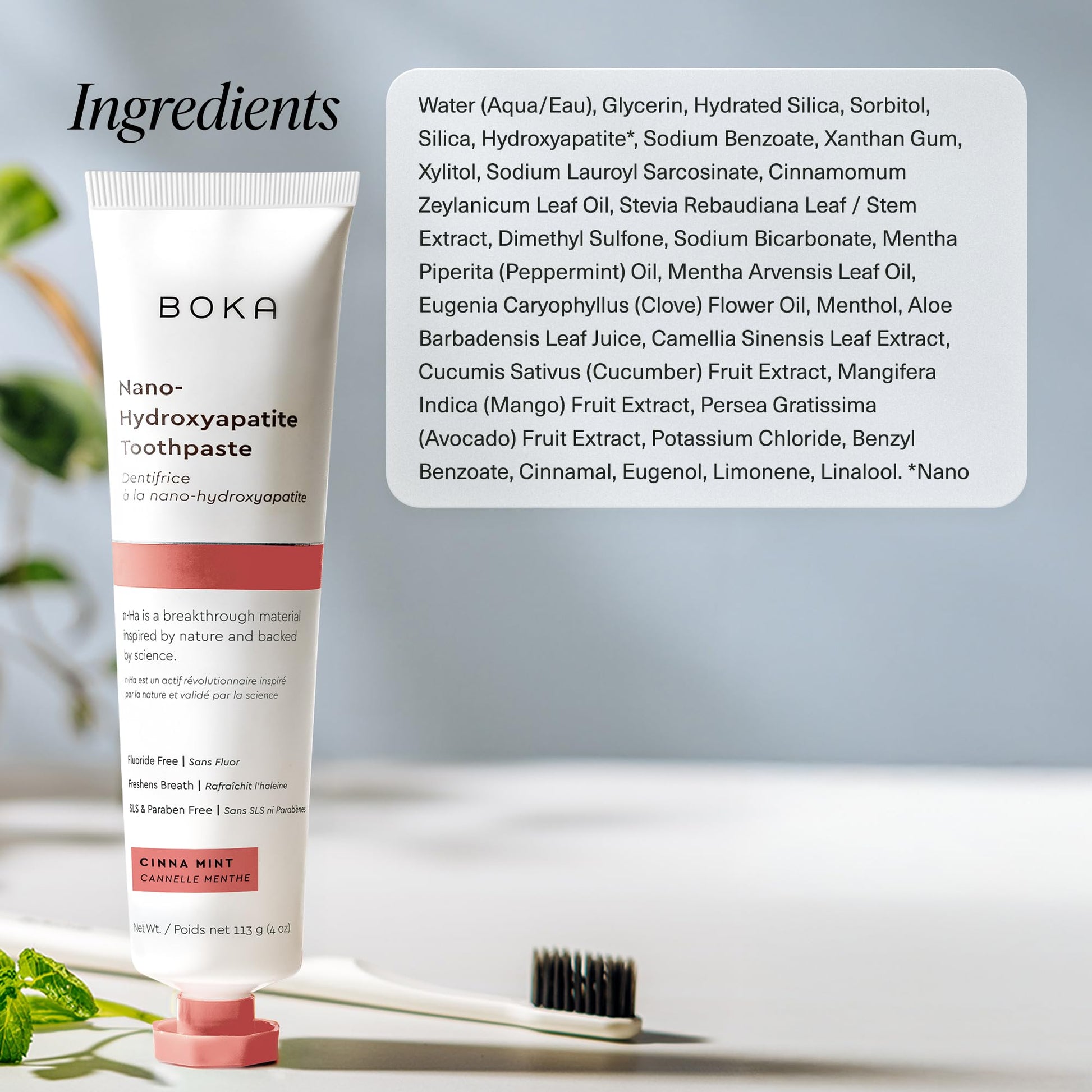 Boka Fluoride Free Toothpaste, Nano Hydroxyapatite Toothpaste, Appropriate for Sensitive Teeth - for Adult Oral Care - Cinnamon Mint Flavor, 4 Fl Oz (113g) 1Pk