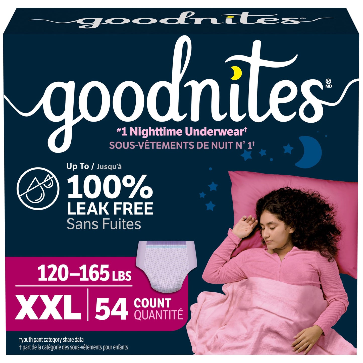 GoodNites Girls' Nighttime Underwear, XXL (120-165 lbs), 54 Ct