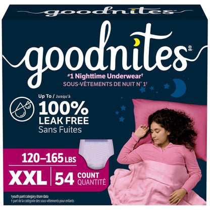 GoodNites Girls' Nighttime Underwear, XXL (120-165 lbs), 54 Ct