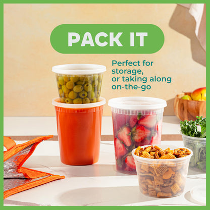 Deli Food Containers with Lids - (16 Sets) 8-32 Oz Quart Size & 8-16 Oz Pint Size Airtight Food Storage Takeout Meal Prep Containers, BPA-Free, Dishwasher, Microwave Safe - Available at All In One Marketplace Canada