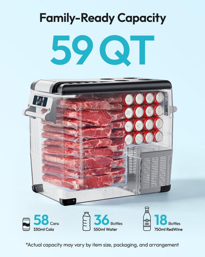 EUHOMY 12 Volt Refrigerator, 60QT(55L) Electric Cooler, 12V Fridge APP Control, 12V Cooler -4℉~68℉, Portable Freezer 12/24V DC 110-240V AC for Camping, Travel, Truck, Home 🍁 All In One Marketplace Canada