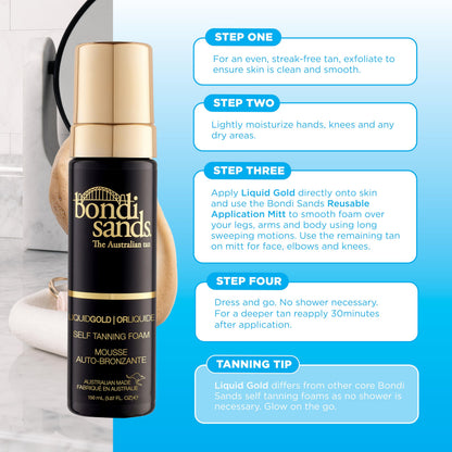 Mousse Autobronzante Liquide Dorée Bondi Sands | Sans Rinçage | Mousse Légère + Séchage Rapide Enrichie en Huile d'Argan, Procure un Bronzage Hydraté et Sans Traces | 150mL