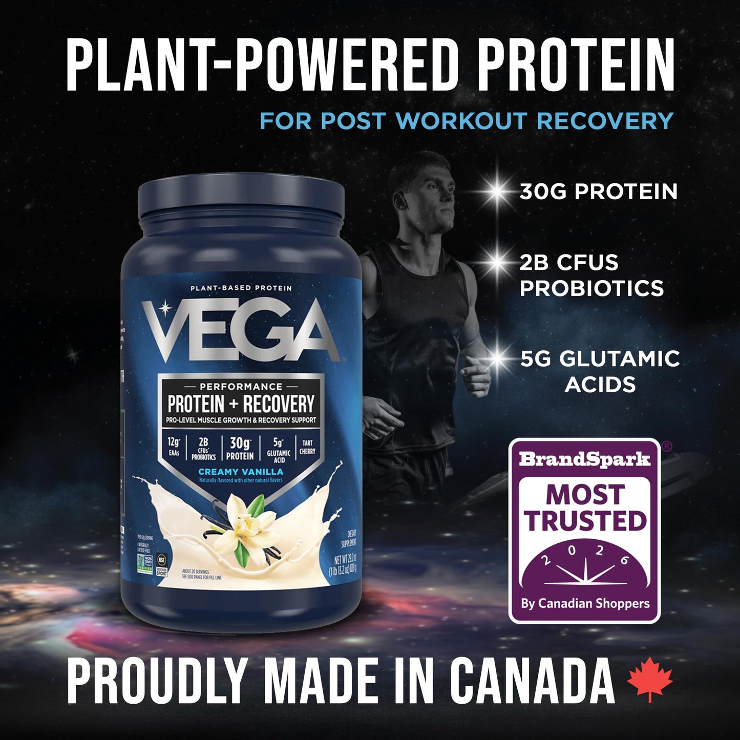 Vega Protein + Recovery, Vanilla – 30g Vegan Protein, Dairy & Gluten Free, Probiotics, NSF Certified, 830 g (20 Servings)