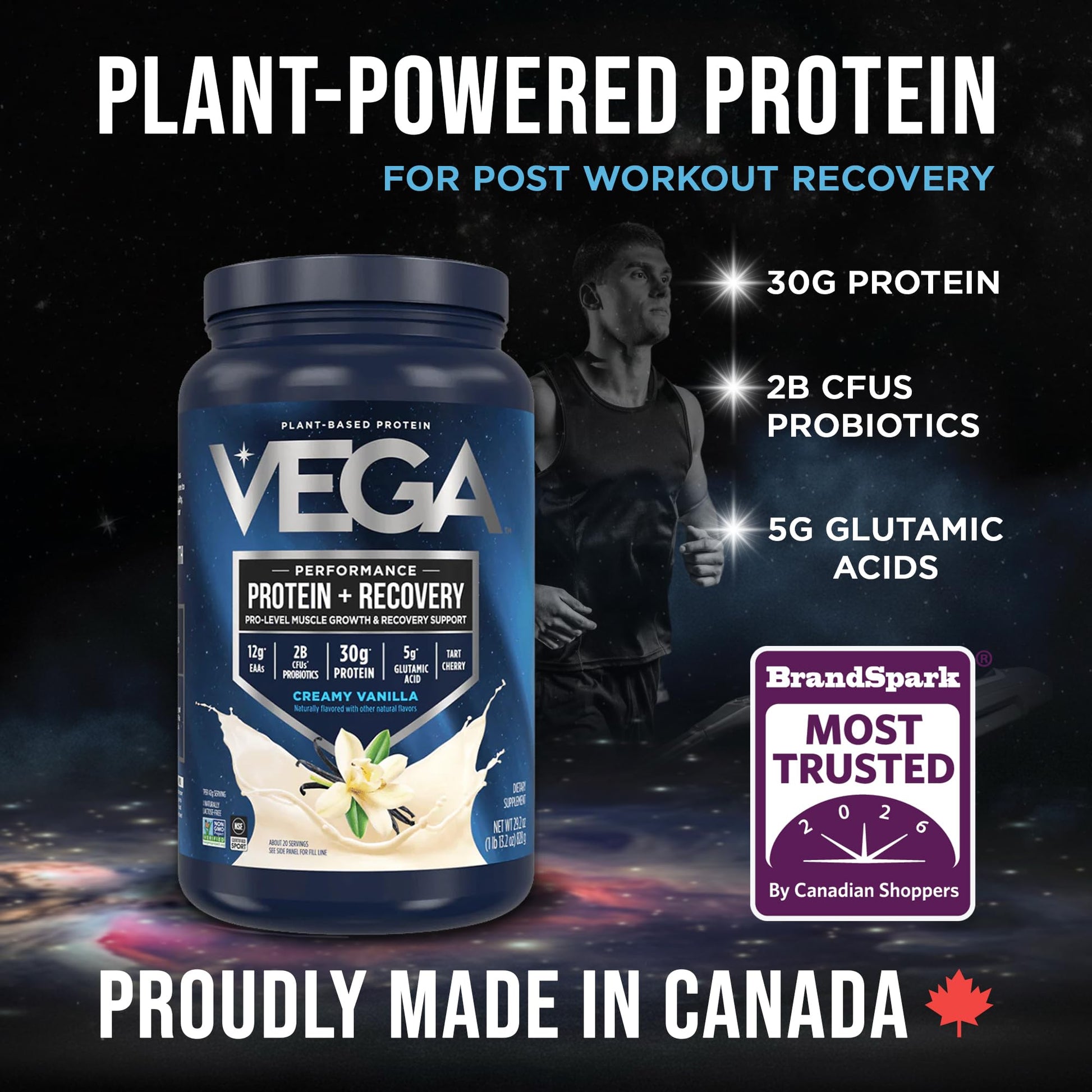 Vega Protein + Recovery, Vanilla – 30g Vegan Protein, Dairy & Gluten Free, Probiotics, NSF Certified, 830 g (20 Servings)