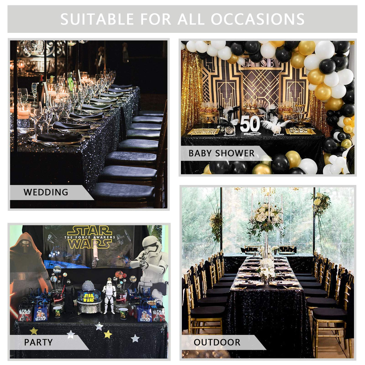 SoarDream Black Sequin Tablecloth 90x132 Inch Sequence Halloween Party Tablecloth Sequin Fabric Wedding Birthday Graduation Cake Table Decorations