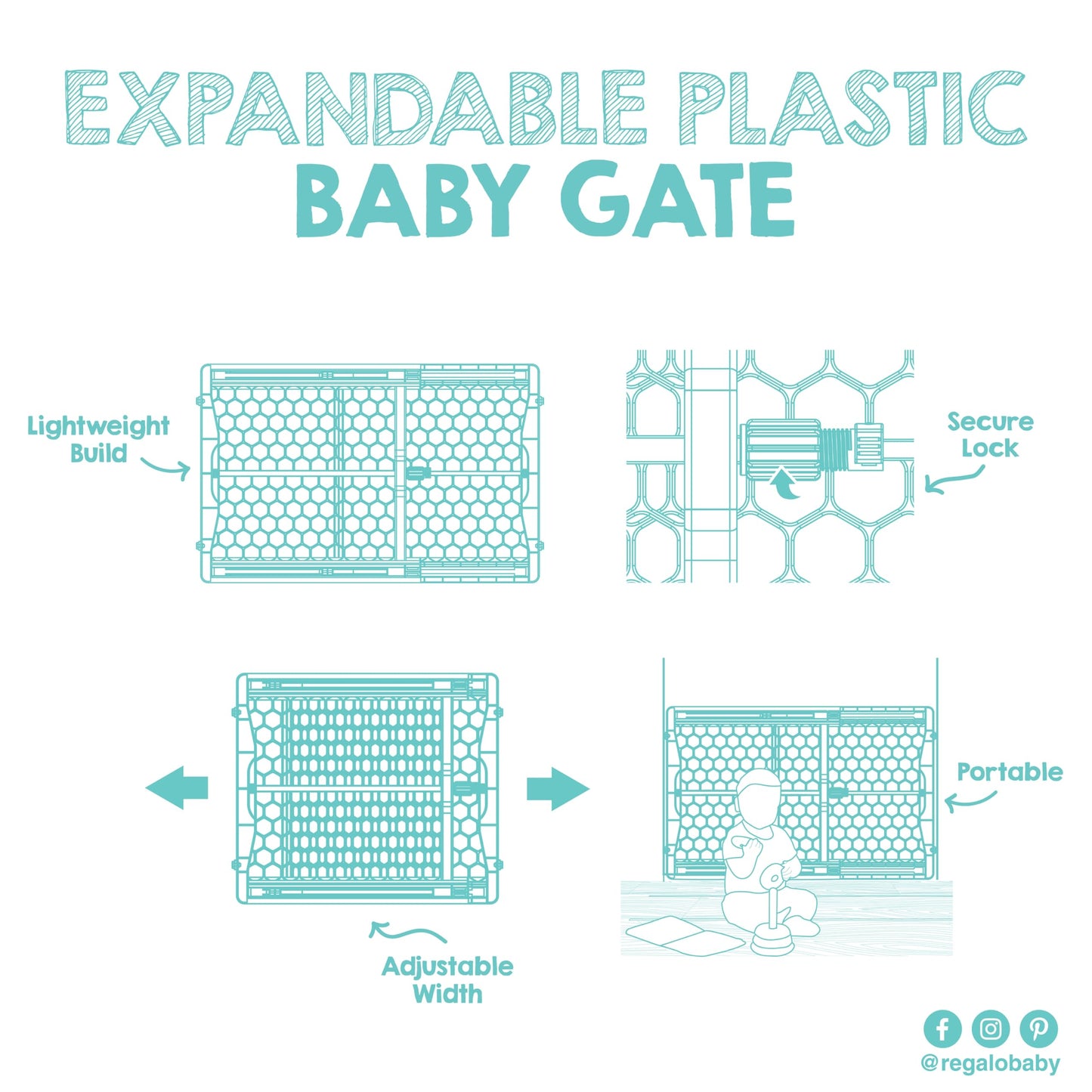 Regalo Easy Fit Plastic Adjustable Extra Wide Baby Gate, Award Winning Brand, 23 Inches Tall, Fits Openings Between 28 to 42 Inches, Pressure Mounted