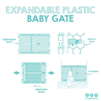 Regalo Easy Fit Plastic Adjustable Extra Wide Baby Gate, Award Winning Brand, 23 Inches Tall, Fits Openings Between 28 to 42 Inches, Pressure Mounted
