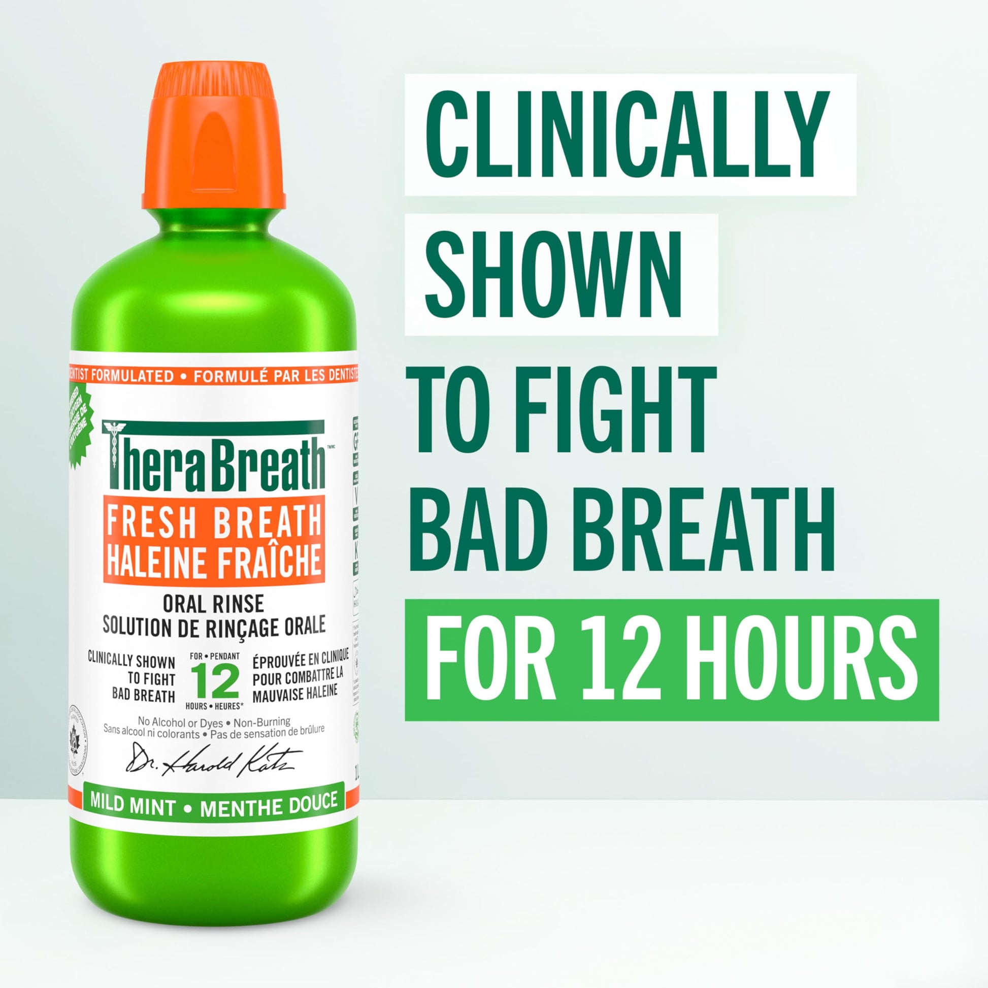 TheraBreath Fresh Breath Oral Rinse, Value Size, Clinically Shown to Fight Bad Breath for 12 Hours, Alcohol & Dye Free Mouthwash, Certified Vegan, Halal, Kosher, Gluten-Free - Mild Mint, 1L