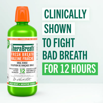 TheraBreath Fresh Breath Oral Rinse, Value Size, Clinically Shown to Fight Bad Breath for 12 Hours, Alcohol & Dye Free Mouthwash, Certified Vegan, Halal, Kosher, Gluten-Free - Mild Mint, 1L